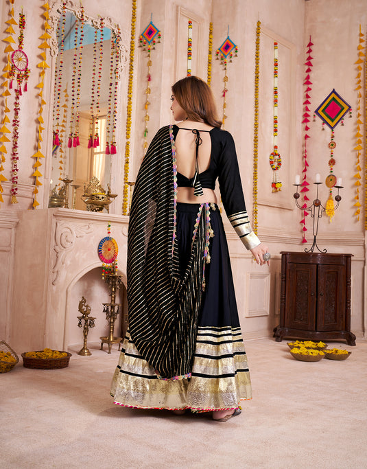 Dandiya Night Black Gamthi Work Viscose Cotton Ready to Wear Fully Stitched Festive Wear Lehenga Choli For Women