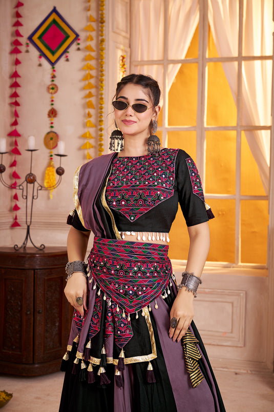 Garba Special Multicolor Kutchi Work Viscose Cotton Readymade Fully Stitched Festive Wear Lehenga Choli With Belt