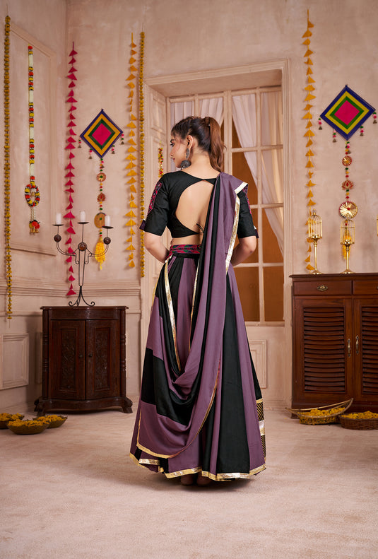 Garba Special Multicolor Kutchi Work Viscose Cotton Readymade Fully Stitched Festive Wear Lehenga Choli With Belt