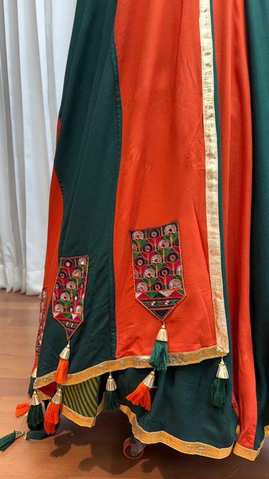 Navratri Night Special Multicolor Kutchi Work Viscose Cotton Readymade Fully Stitched Festive Wear Lehenga Choli For Women