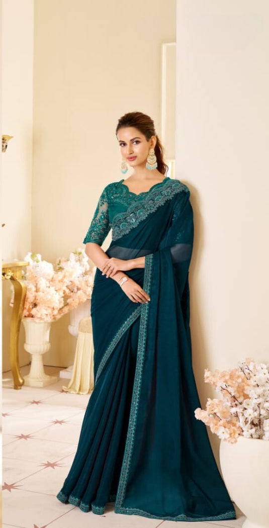 Purple Two Tone Georgette Silk Zari & Thread Embroidered Festive Wear Saree