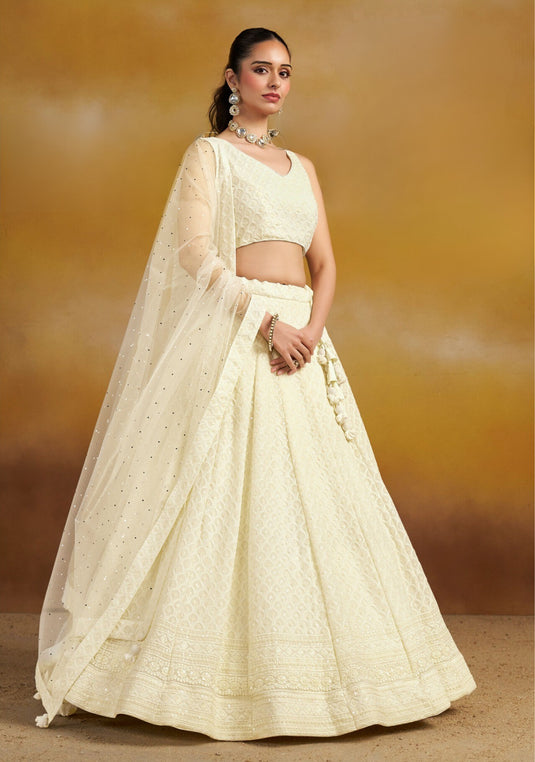 Grey Georgette Sequins & Thread Embroidered Semi Stitched Wedding Wear Lehenga Choli