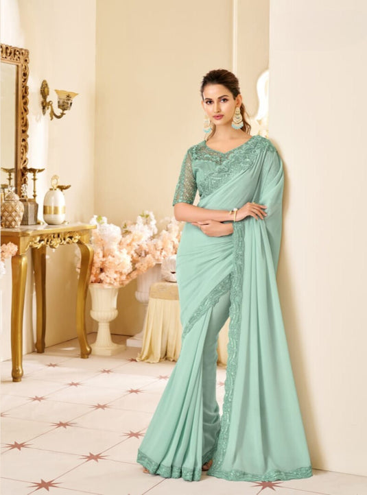 Purple Two Tone Georgette Silk Zari & Thread Embroidered Festive Wear Saree