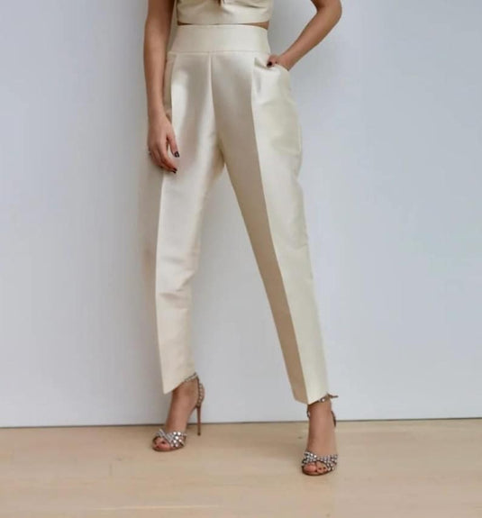 Ivory Satin Silk Bottom, High-Waisted Pant, Office Pants for Women