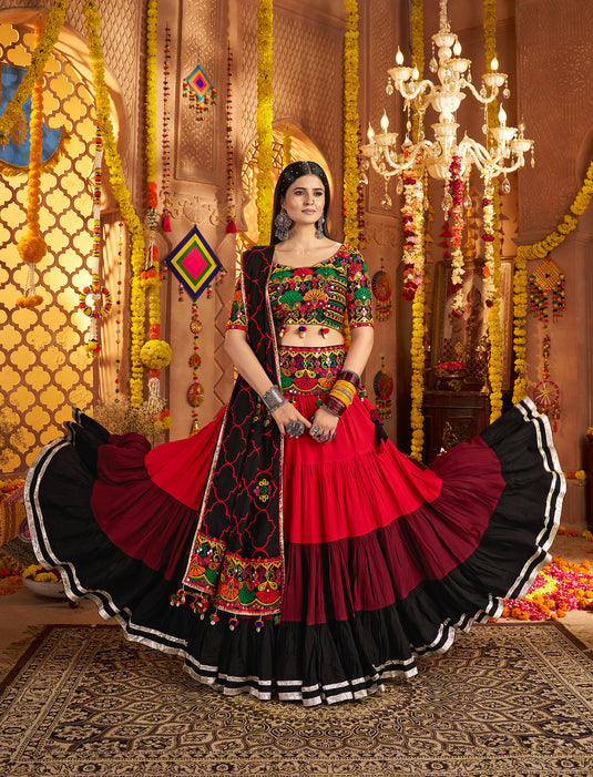 Garba Special Multicolor Viscose Cotton Ready Made Fully Stitched Gamthi Work Lehenga Choli