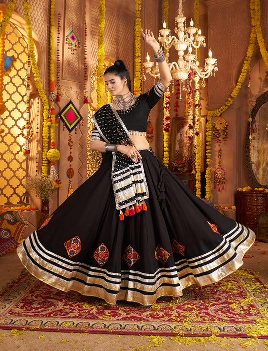 Navratri Special Black Viscose Rayon Embroidered Ready Made Fully Stitched Lehenga Choli