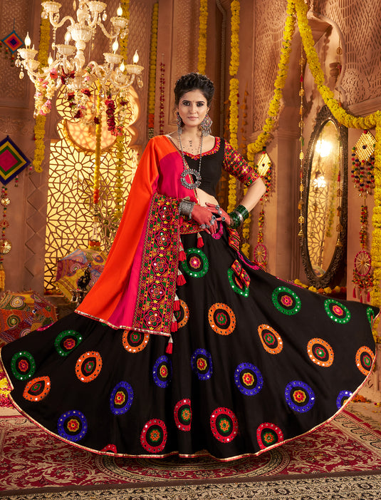 Navratri Special Black Viscose Cotton Ready Made Fully Stitched Gamthi Work Lehenga Choli
