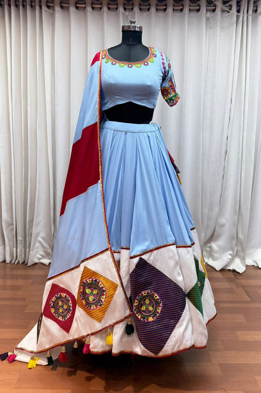 Navratri Special Yellow Viscose Cotton Kutchi Embroidery Work Fully Stitched Lehenga Choli