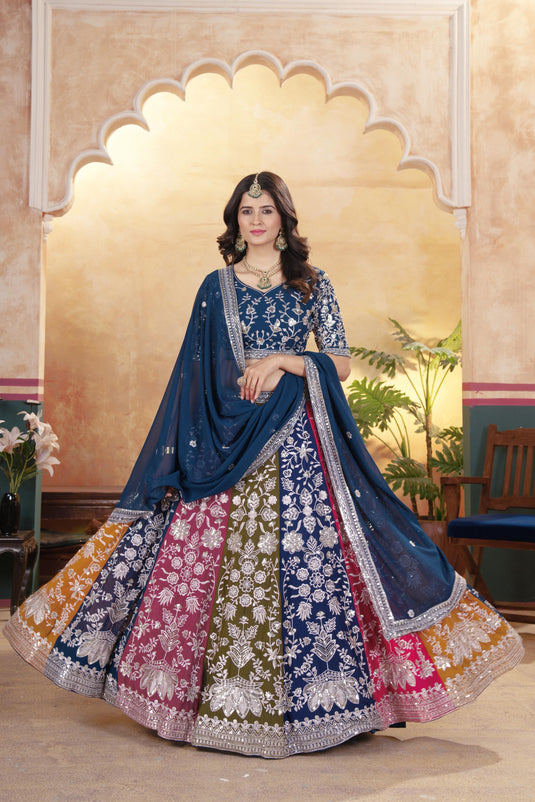 Multicolor Faux Georgette Sequins Embroidered Semi Stitched Lehenga Choli