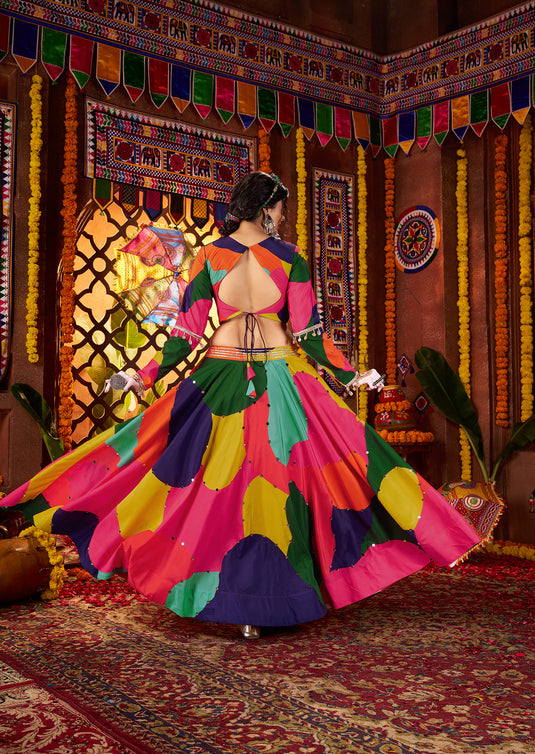 Multicolor Georgette Muslin Mirror Work Readymade Fully Stitched Festive Wear Lehenga Choli