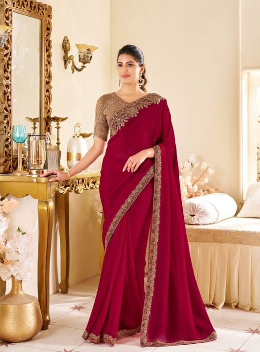 Purple Two Tone Georgette Silk Zari & Thread Embroidered Festive Wear Saree