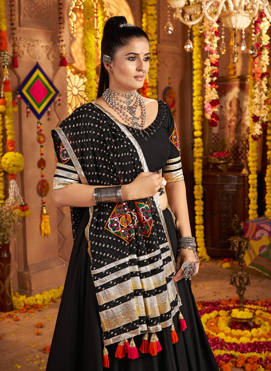 Navratri Special Black Viscose Rayon Embroidered Ready Made Fully Stitched Lehenga Choli