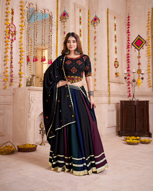 Navratri Special Multi color Viscose Cotton Lampi Work Ready to wear Fully Stitched Festive Wear Lehenga Choli