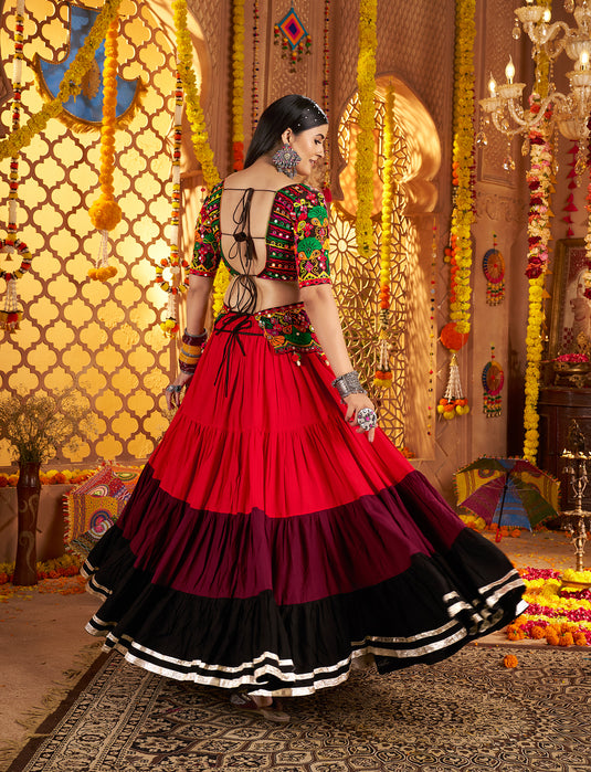 Garba Special Multicolor Viscose Cotton Ready Made Fully Stitched Gamthi Work Lehenga Choli