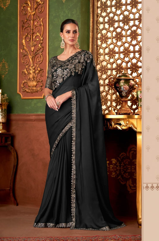 Dusty Pink Silk Chiffon Zari & Sequins Embroidered Work Saree