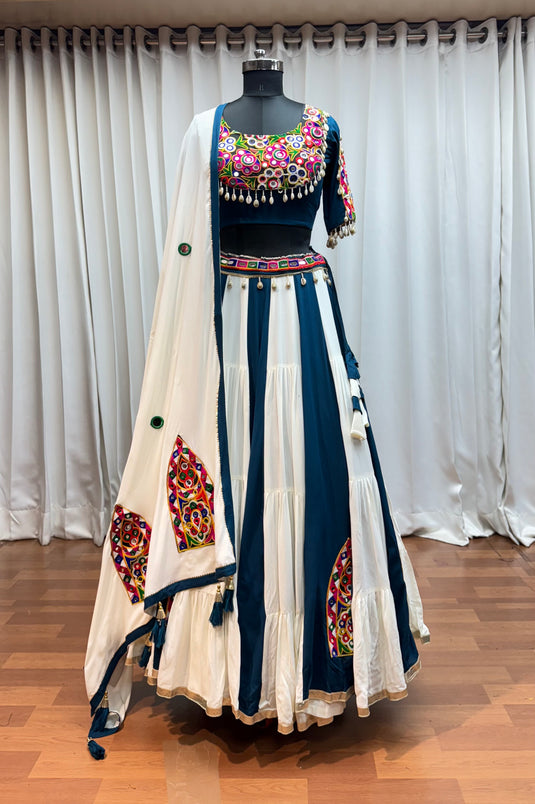 Navratri Special Multicolor Kutchi Work Viscose Cotton Readymade Fully Stitched Festive Wear Lehenga Choli For Women