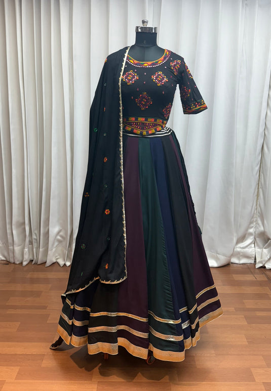 Navratri Special Multi color Viscose Cotton Lampi Work Ready to wear Fully Stitched Festive Wear Lehenga Choli