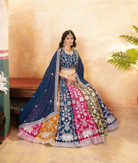Multicolor Faux Georgette Sequins Embroidered Semi Stitched Lehenga Choli