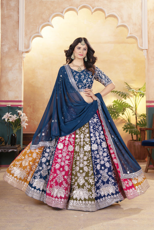 Multicolor Faux Georgette Sequins Embroidered Semi Stitched Lehenga Choli