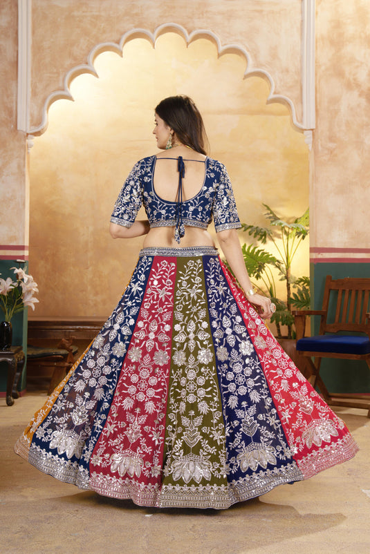 Multicolor Faux Georgette Sequins Embroidered Semi Stitched Lehenga Choli