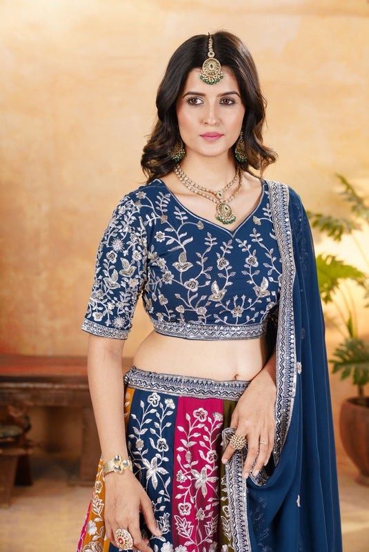 Multicolor Faux Georgette Sequins Embroidered Semi Stitched Lehenga Choli