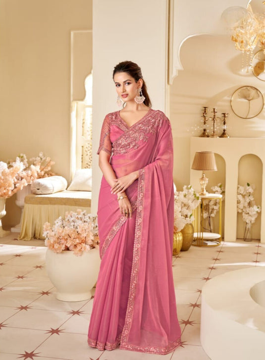 Purple Two Tone Georgette Silk Zari & Thread Embroidered Festive Wear Saree