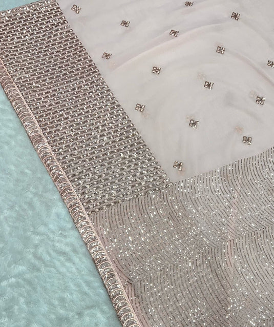 Peach Premium Georgette Sequence Embroidered Work Saree