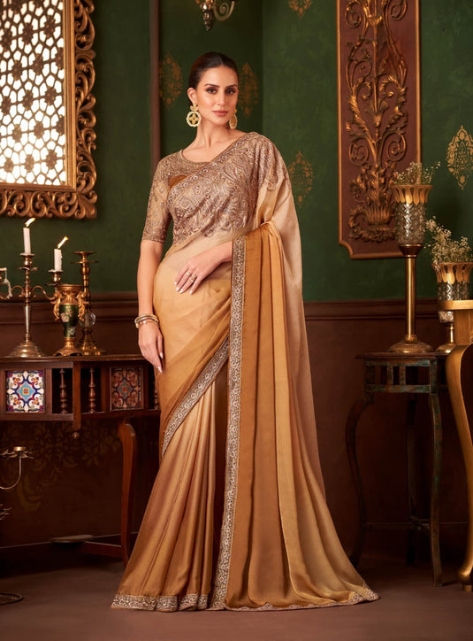 Dusty Pink Silk Chiffon Zari & Sequins Embroidered Work Saree