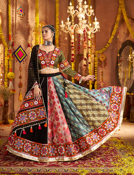 Navratri Special Black Viscose Rayon Embroidered Ready Made Fully Stitched Lehenga Choli