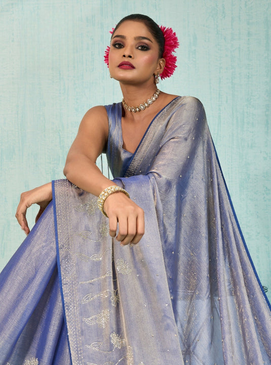 Designer Pink Zarkhan Embellished Dual Tone Velvet Chiffon Festive Wear Saree For Women