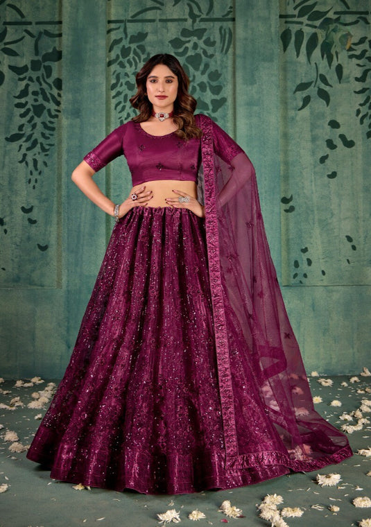 Black Butterfly Net Sequins Embroidered Semi Stitched Lehenga Choli