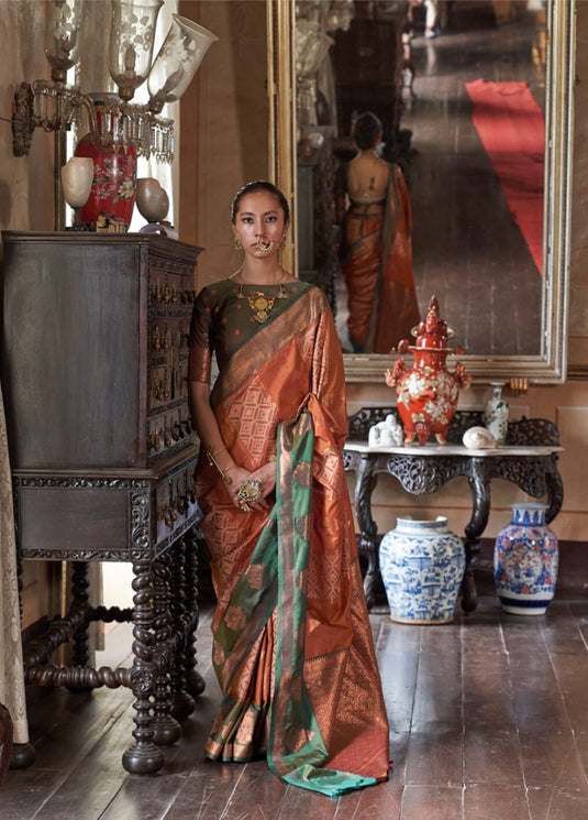 Wine Handloom Pochampally Weaving Silk Festive Wear Saree For Women