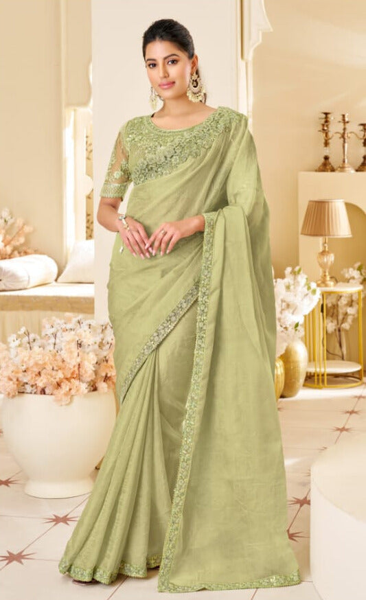 Purple Two Tone Georgette Silk Zari & Thread Embroidered Festive Wear Saree