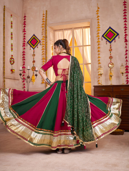 Navratri Special Multicolor Kutchi Work Viscose Cotton Readymade Fully Stitched Festive Wear Lehenga Choli For Women