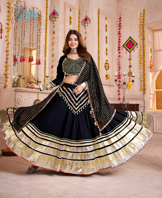 Navratri Special Multicolor Gamthi Work Viscose Cotton Readymade Fully Stitched Festive Wear Lehenga Choli For Women