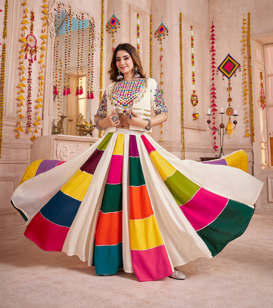 Garba Night Special Multicolor Kutchi Work Viscose Cotton Readymade Fully Stitched Navratri Lehenga Choli For Women