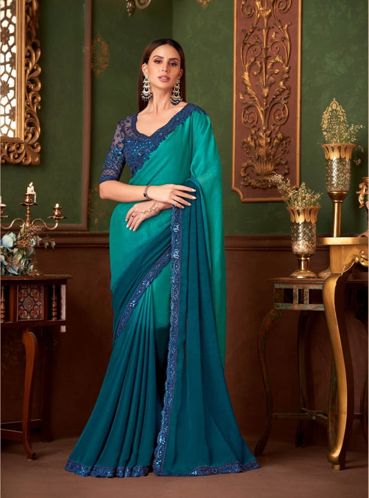 Dusty Pink Silk Chiffon Zari & Sequins Embroidered Work Saree