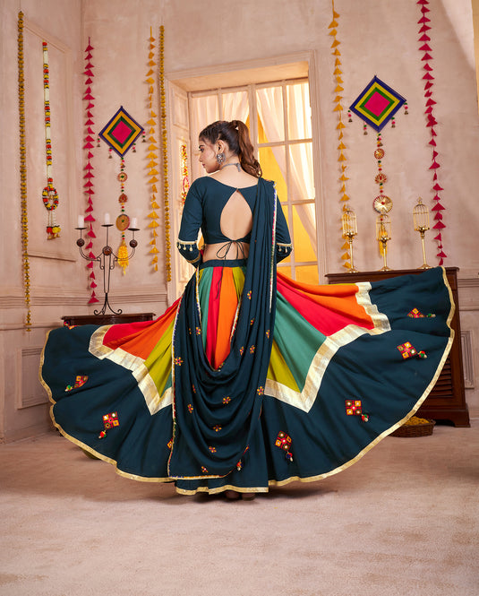 Navratri Special Black Viscose Cotton Thread & Mirror Work Readymade Fully Stitch Festive Wear Lehenga Choli