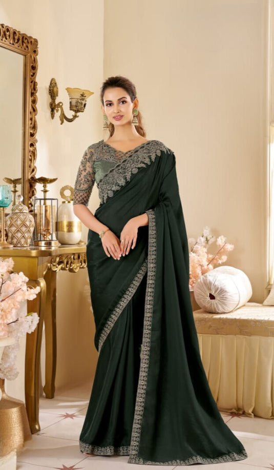 Purple Two Tone Georgette Silk Zari & Thread Embroidered Festive Wear Saree