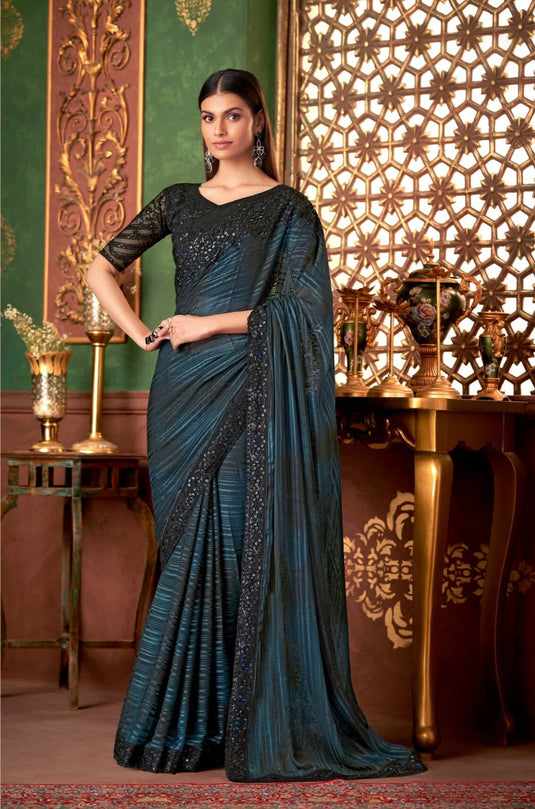 Dusty Pink Silk Chiffon Zari & Sequins Embroidered Work Saree