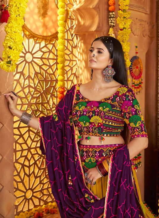 Garba Special Multicolor Viscose Cotton Ready Made Fully Stitched Gamthi Work Lehenga Choli