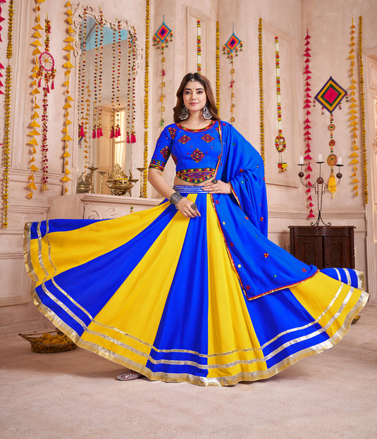 Navratri Special Multi color Viscose Cotton Lampi Work Ready to wear Fully Stitched Festive Wear Lehenga Choli