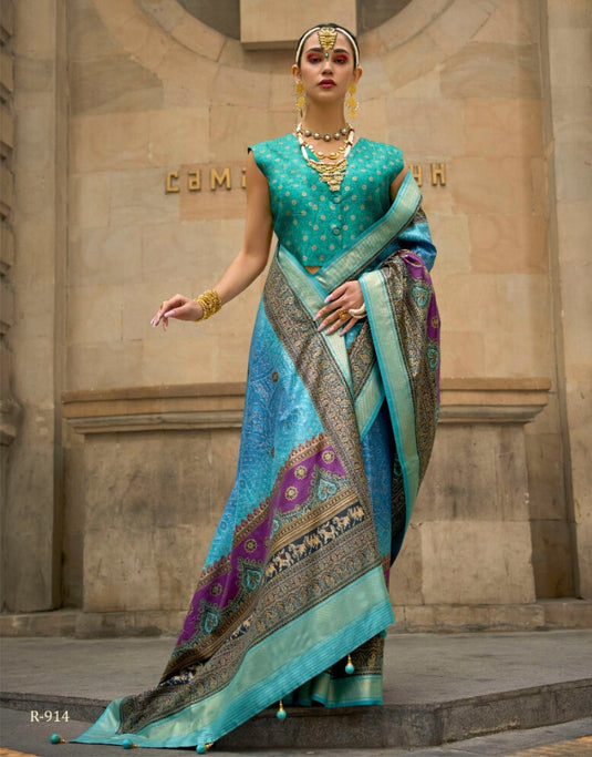 Yellow Poly Viscose Silk Foil Print Woven Festive Wear Saree