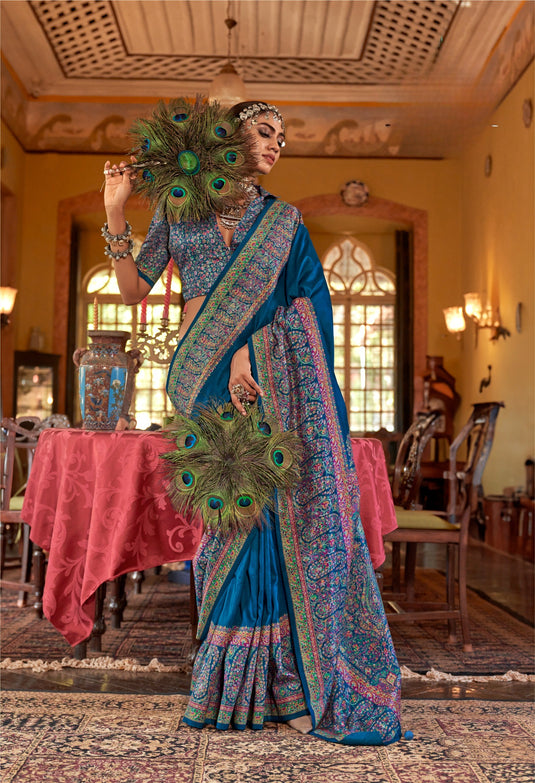 Black Poly Viscose Silk HB Print Festive wear Saree