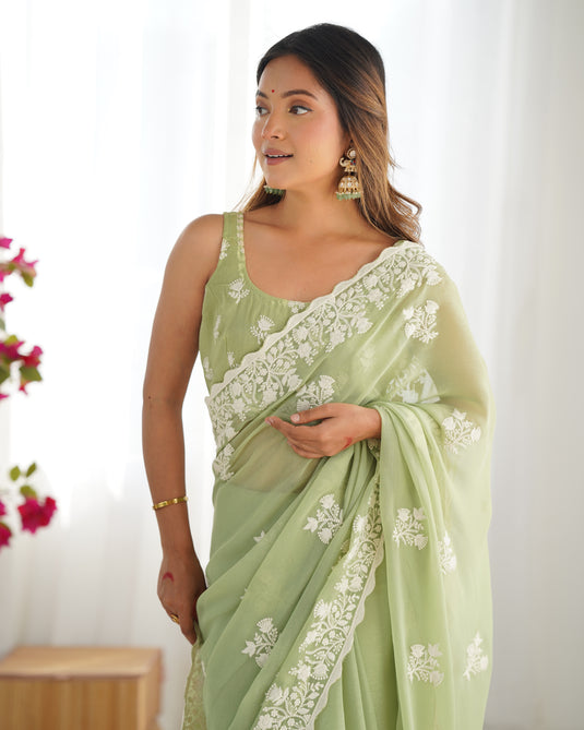 Purple Thread Embroidered Shimmer Silk Party Wear Saree For Women