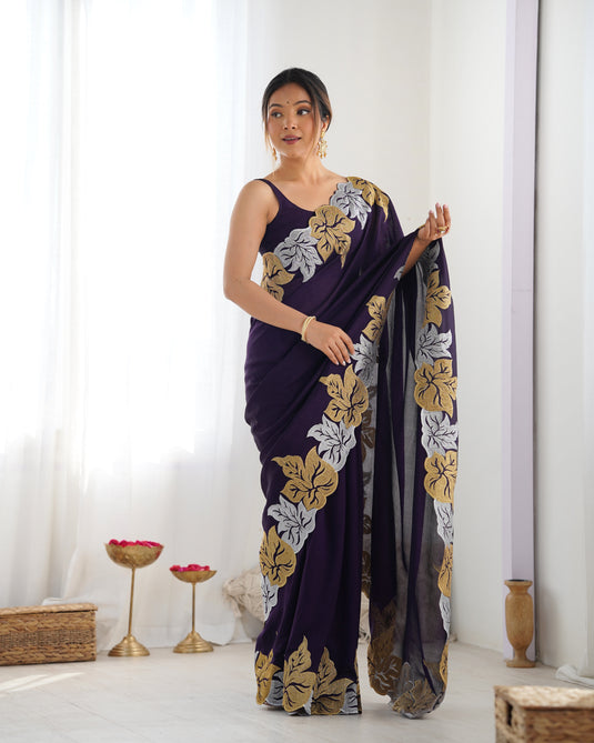 Black Embroidered Vichitra Silk Festive Wear Saree For Women
