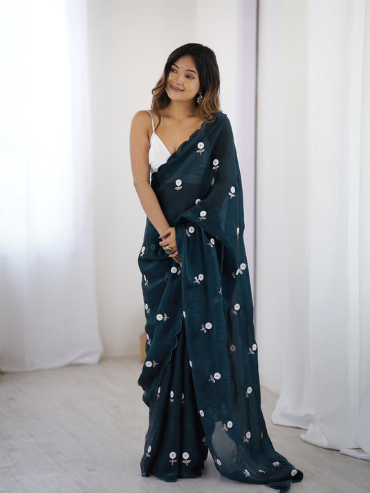 Lavender Sequins Embroidered Fendi Satin Festive Wear Saree For Women