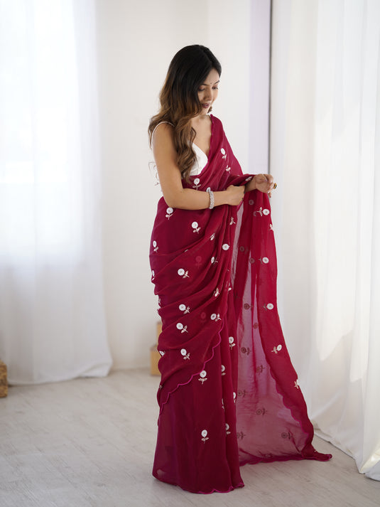 Lavender Sequins Embroidered Fendi Satin Festive Wear Saree For Women