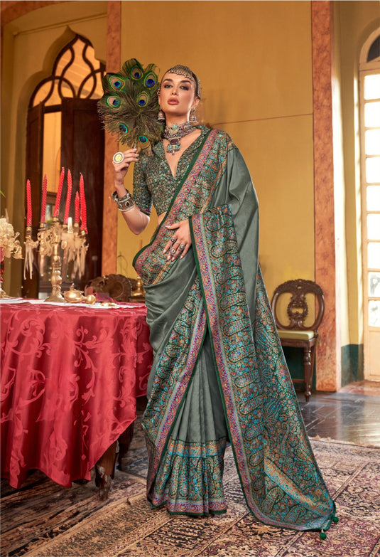 Black Poly Viscose Silk HB Print Festive wear Saree