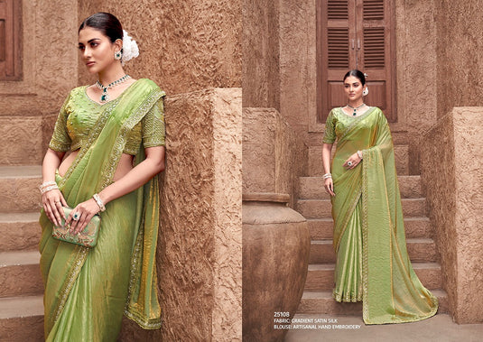 Elegant Mauve Hand Embroidery Work Gradient Satin Silk Festive Saree with Readymade Heavy Blouse